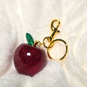 Glittery Red Apple Keychain/Bag Charm with Gold Accents NWOT